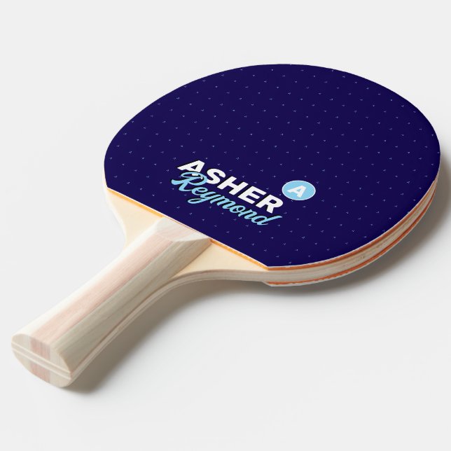 Raquette De Ping Pong Nom en gras rétro Initial Navy-Blue (Devant Angle)
