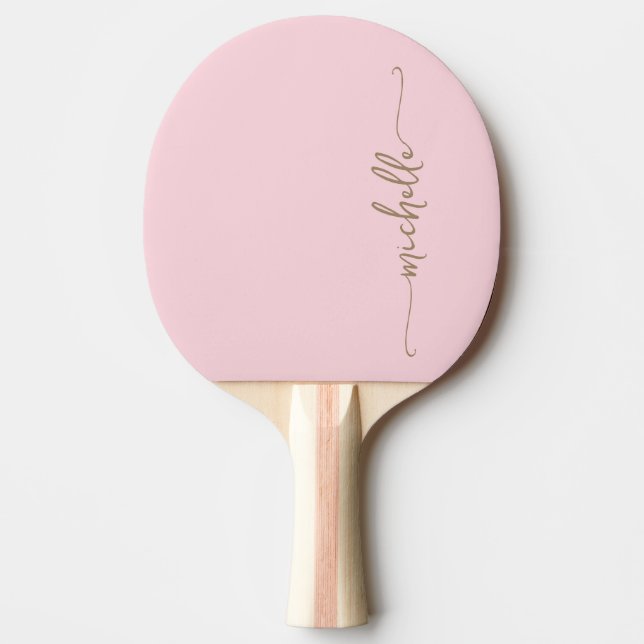 Raquette De Ping Pong Nom en monogramme doré écriture signature rose blu (Devant)