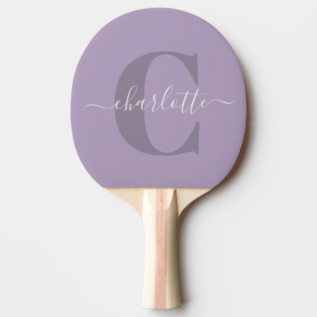 Raquette De Ping Pong Nom en monogramme personnalisé écriture violet lil (Devant)