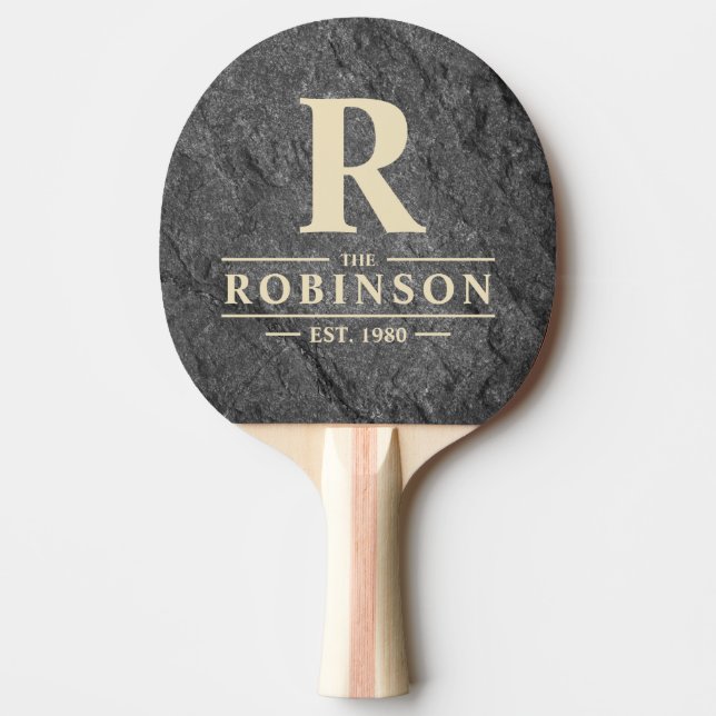 Raquette De Ping Pong Nom et initiale de famille en pierre de granit fon (Devant)