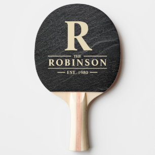 Raquette De Ping Pong Nom et initiale de famille en pierre de granit noi