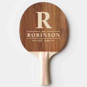 Raquette De Ping Pong Nom et initiale de la famille en bois de chêne rou