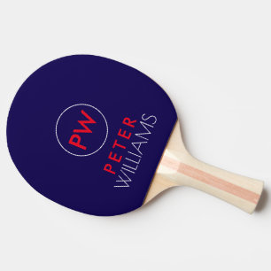 Raquette De Ping Pong Nom et initiales Monogramme sur bleu foncé