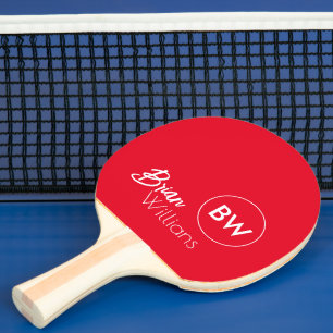 Raquette De Ping Pong Nom et initiales Monogramme sur cool RED