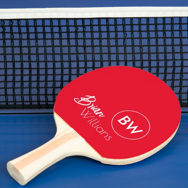 Raquette De Ping Pong Nom et initiales Monogramme sur cool RED (Insitu)