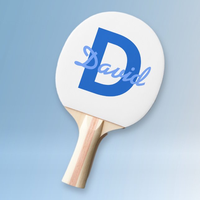 Raquette De Ping Pong Nom et monogramme bleus (Créateur téléchargé)