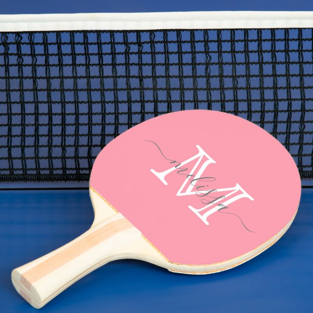 Raquette De Ping Pong Nom et monogramme minimaux élégants rose (Insitu)