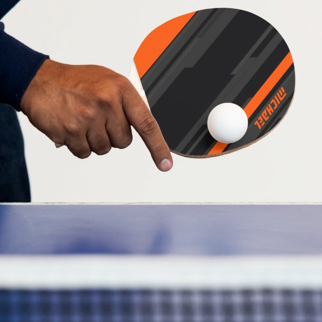 Raquette De Ping Pong Nom Géométrique Orange Noir Moderne (Insitu)