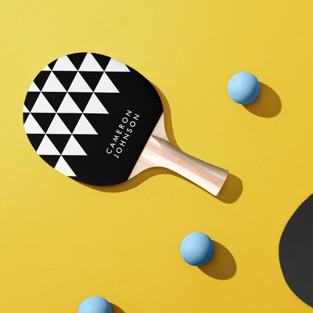 Raquette De Ping Pong Nom minimaliste noir Motif triangle blanc (Créateur téléchargé)