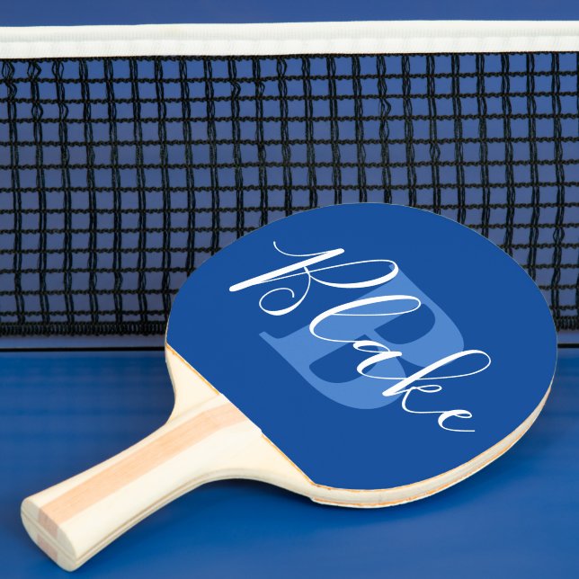 Raquette De Ping Pong Nom monogramme lettre B bleu Blake personnalisé (Insitu)