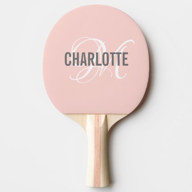 Raquette De Ping Pong Nom monogramme moderne rose pâle  (Devant)