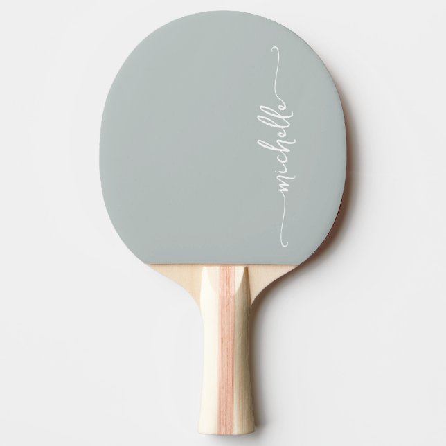 Raquette De Ping Pong Nom Monogrammé Signature Script Vert Sauge (Devant)