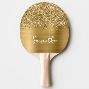 Raquette De Ping Pong Nom Pailleté Or Glamour