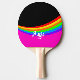 Raquette De Ping Pong Nom personnalisé à motif arc-en-ciel