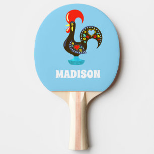 Raquette De Ping Pong Nom personnalisé Barcelos Portuos Rooster Noir