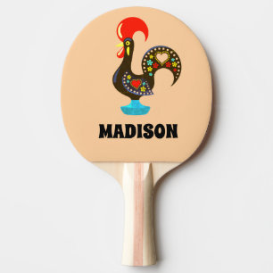 Raquette De Ping Pong Nom personnalisé Barcelos Portuos Rooster Noir