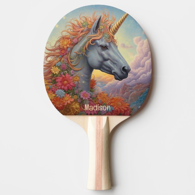 Raquette De Ping Pong Nom personnalisé belle licorne (Devant)
