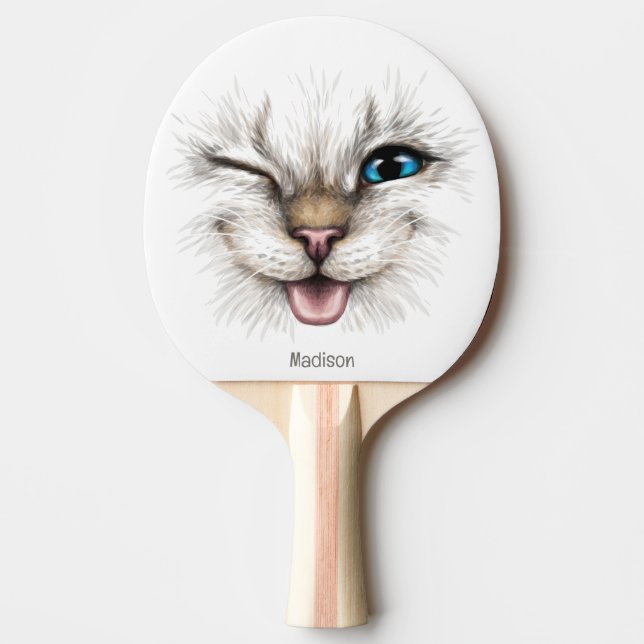 Raquette De Ping Pong Nom personnalisé Chat à plume (Devant)