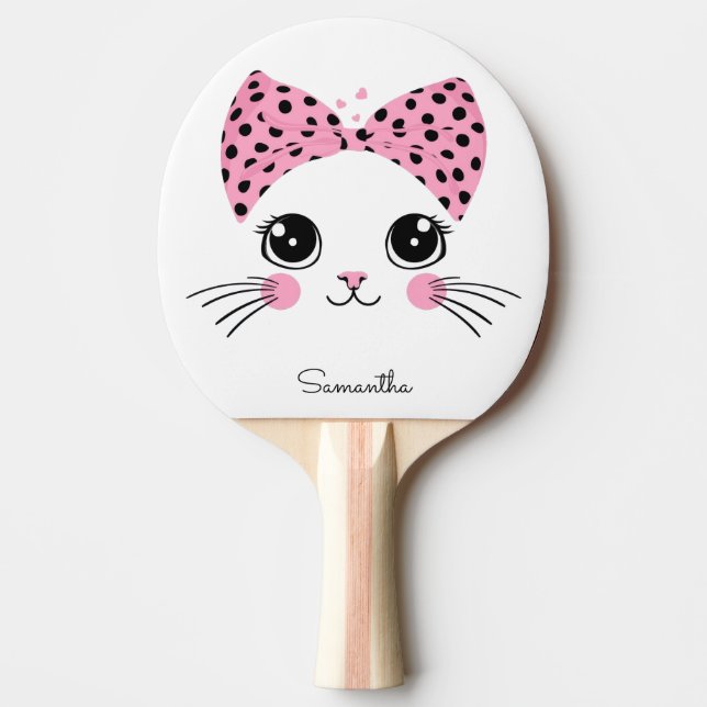 Raquette De Ping Pong Nom personnalisé Cute face de chat (Devant)