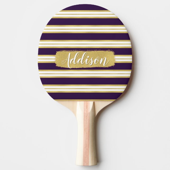 Raquette De Ping Pong Nom personnalisé du Motif de bande dorée violet fo (Devant)