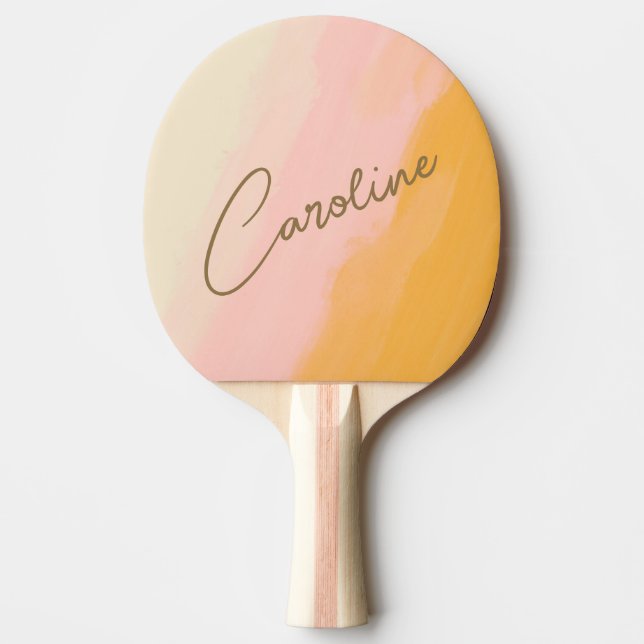Raquette De Ping Pong Nom personnalisé écriture rose jaune abstrait boho (Devant)
