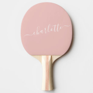 Raquette De Ping Pong Nom personnalisé élégant rose blush écriture scrip