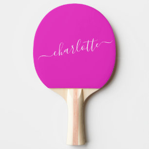 Raquette De Ping Pong Nom personnalisé en écriture rose vif