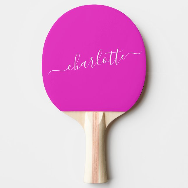 Raquette De Ping Pong Nom personnalisé en écriture rose vif  (Devant)