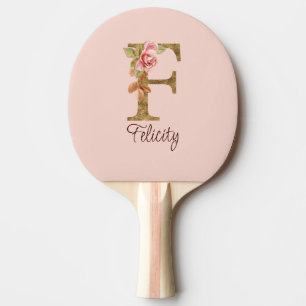 Raquette De Ping Pong Nom Personnalisé Lettre F Gold Foil Blush Roses Ro