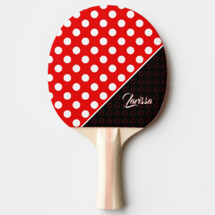 Raquette De Ping Pong Nom personnalisé Modèle Pois élégants Rouge/ N