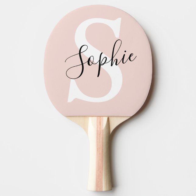 Raquette De Ping Pong Nom personnalisé moderne Monogram Pastel Rose (Devant)