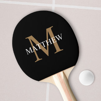Raquette De Ping Pong Nom personnalisé Monogramme noir