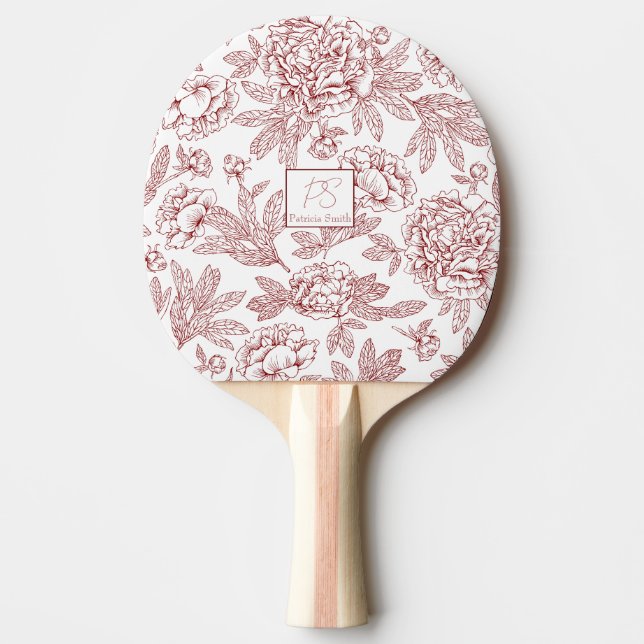 Raquette De Ping Pong Nom personnalisé motif de fleurs (Devant)