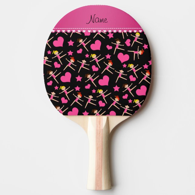 Raquette De Ping Pong Nom personnalisé noir fille gymnaste coeur étoiles (Devant)