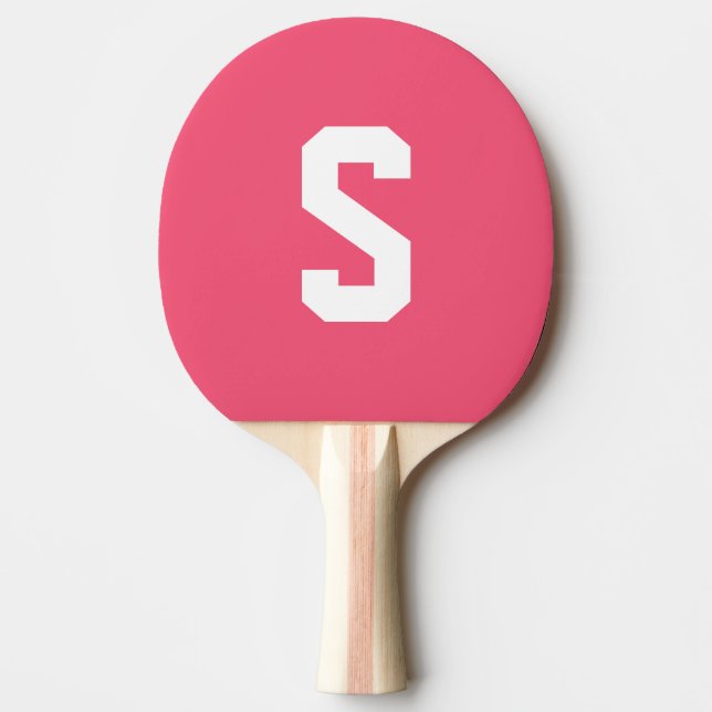 Raquette De Ping Pong Nom personnalisé par monogramme rose (Devant)