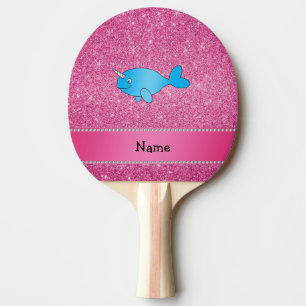 Raquette De Ping Pong Nom personnalisé parties scintillant bleu narval