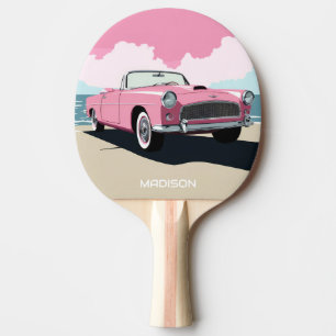 Raquette De Ping Pong Nom personnalisé Pink Classic Car