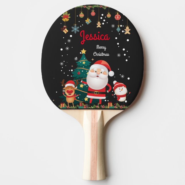 Raquette De Ping Pong Nom Personnalisé Pour Votre Enfant, Noël Père Noël (Devant)
