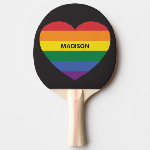 Raquette De Ping Pong Nom personnalisé Rainbow Heart