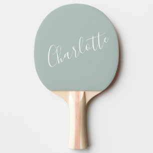 Raquette De Ping Pong Nom personnalisé script minimaliste bleu poussiére