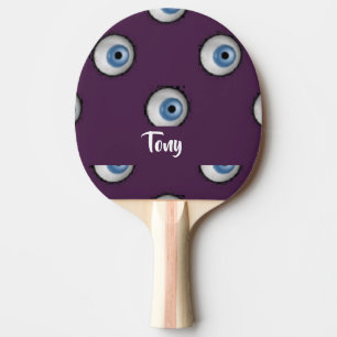 Raquette De Ping Pong Nom personnalisé sur les grands yeux sur violet