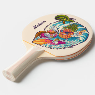 Raquette De Ping Pong Nom personnalisé Surfing Pineapple
