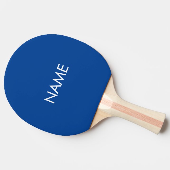 Raquette De Ping Pong Nom personnalisé texte monogramme bleu blanc minim (Côté)