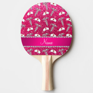Raquette De Ping Pong Nom rose rose parties scintillant infirmière casqu