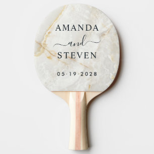 Raquette De Ping Pong Noms de couple Calacatta Gold avec date de mariage
