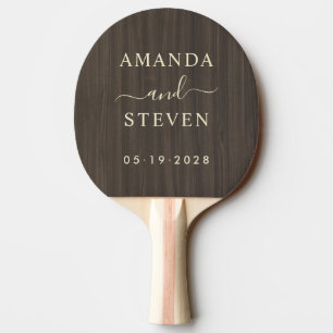 Raquette De Ping Pong Noms de couple de mariage en bois moderne sombre