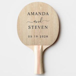 Raquette De Ping Pong Noms de couple de White Pine avec date de mariage
