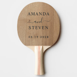 Raquette De Ping Pong Noms de Couple en Bois de Bouleau Clair avec Date 