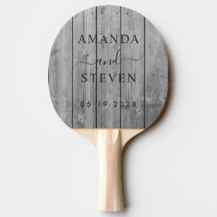 Raquette De Ping Pong Noms de Couple en Bois Gris Clair Foncé avec Date 