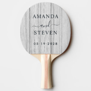 Raquette De Ping Pong Noms de couple en bois gris vintage avec date de m